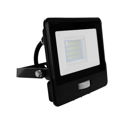 20W Projektør Samsung Chip - PIR Sensor, 1m Kabel, 6500K, Sort Hus