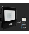 20W LED projektør med sensor - Samsung LED chip, IP65, sort, 1m kabel, kold hvid