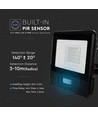 20W LED projektør med sensor - Samsung LED chip, IP65, sort, 1m kabel, kold hvid