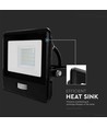 20W LED projektør med sensor - Samsung LED chip, IP65, sort, 1m kabel, kold hvid