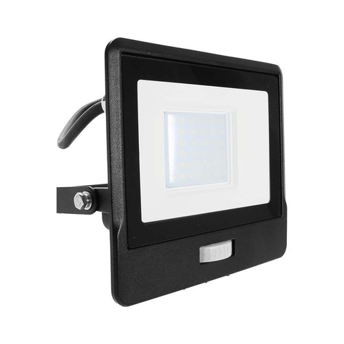 V-TAC PROJEKTØR 30W - PIR SENSOR, Samsung Chip, 1M KABEL, 6500K, SORT HUS