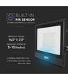 50W LED projektør med sensor - Samsung LED chip, IP65, sort, 6500K, 5 års garanti