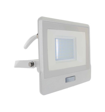 30W Projektør - PIR Sensor, Samsung Chip, 1m Kabel, 4000K, Hvid Hus