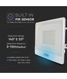 50W projektør - PIR sensor, Samsung chip, 1m kabel, 4000K, Hvid hus, arbejdslampe