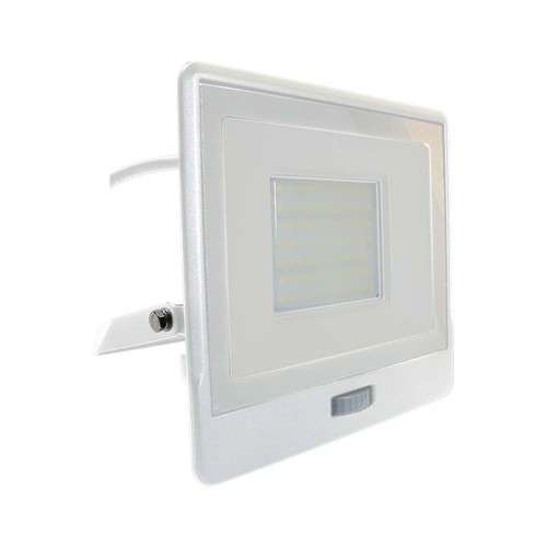 50W Projektør - PIR Sensor, Samsung Chip, 1M Kabel, 6500K, Hvid Hus