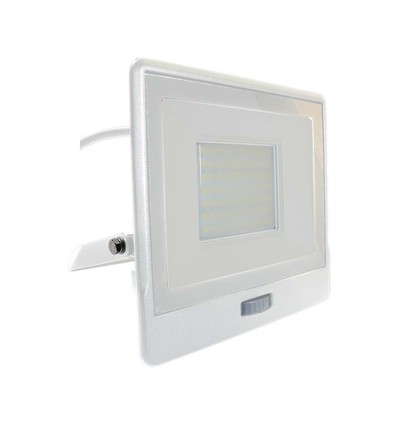 50W Projektør - PIR Sensor, Samsung Chip, 1M Kabel, 6500K, Hvid Hus