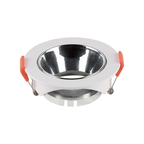 GU10-lampe, rund, hvid ramme, krom reflektor