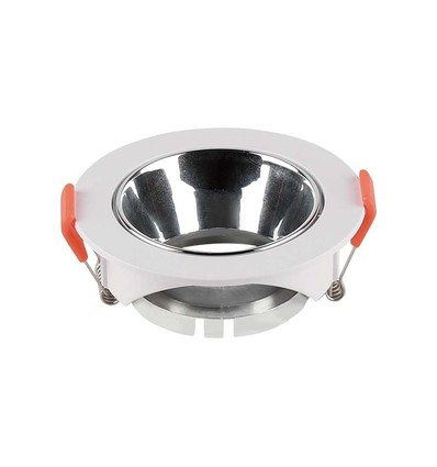 GU10-lampe, rund, hvid ramme, krom reflektor