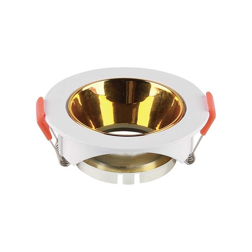 GU10 lampe - rundt, hvidt ramme, guld reflektor