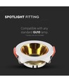 GU10 lampe - rundt, hvidt ramme, guld reflektor