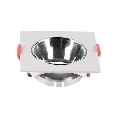 GU10 - lampe, kvadratisk, hvid ramme+krom reflektor