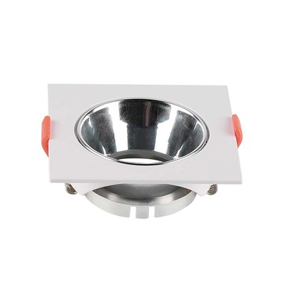 GU10 - lampe, kvadratisk, hvid ramme+krom reflektor