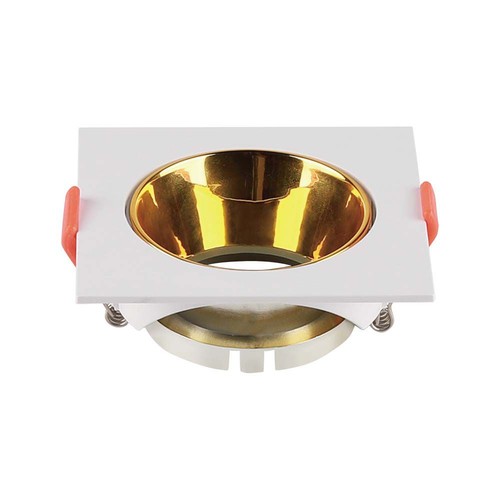 GU10 lampe - firkantet hvid ramme, guld reflektor