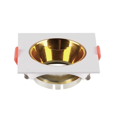 GU10 lampe - firkantet hvid ramme, guld reflektor