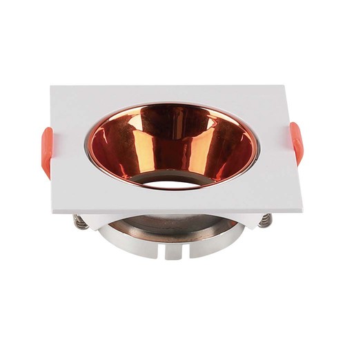 GU10 - lampe, firkantet, hvid ramme, rose guld reflektor