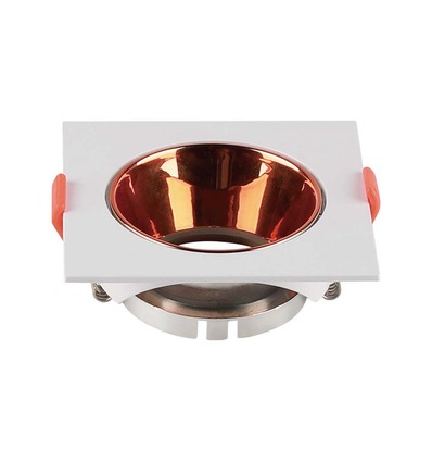 GU10 indbygningsspot - Firkantet, hvid med rose gold reflektor, PC plast, hul: Ø7,2 cm, 8,5 x 8,5 cm, IP20 indendørs