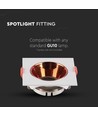 GU10 indbygningsspot - Firkantet, hvid med rose gold reflektor, PC plast, hul: Ø7,2 cm, 8,5 x 8,5 cm, IP20 indendørs