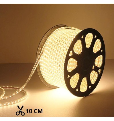 5 m. vandtæt LED strip (Type X-2) - 230V, IP67, 1300lm/m, 10W/m, kan klippes for hver 10cm