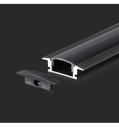 2m aluminiumsprofil til indbygning - Inkl. Sort cover, 24,7 x 7 mm, IP20