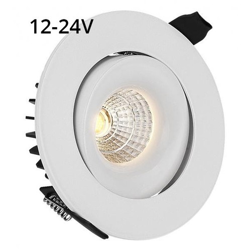 6W indbygningsspot - Hul: Ø7,5 cm, Mål: Ø9 cm, RA90, hvid kant, dæmpbar, 12-24V