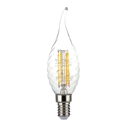 E14 4W LED filament kronepære med svaj - 3000K, varm hvid, erstat 35W