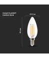 E14 4W LED kertepære filament - 400lm, 6500K, klar glas, 300° lysspredning