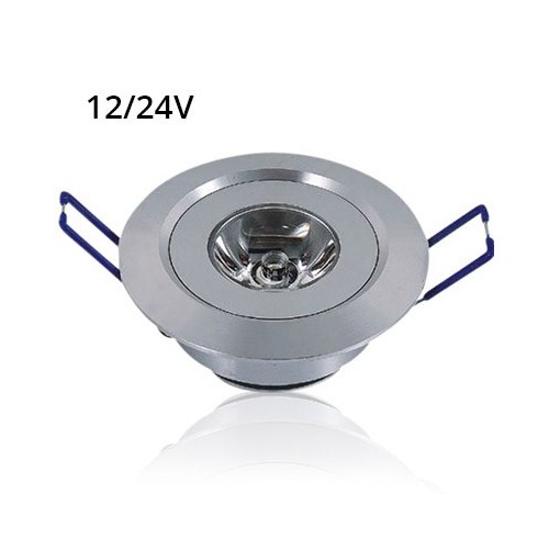 1W indbygningsspot - Hul: Ø4,4 cm, Mål: Ø5,2 cm, 2,2 cm høj, dæmpbar, 12V/24V