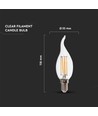 E14 4W LED kertepære med flamme - Filament, 400lm, 6500K, Samsung LED chip