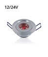 1W indbygningsspot med rødt lys - Hul: Ø4,4 cm, Mål: Ø5,2 cm, 2,2 cm høj, dæmpbar, 12V/24V