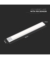 30cm 1,5W LED skabslampe med PIR sensor - 5V, 110lm, 3000K, genopladelig, sølv, magnetisk montering