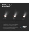 18W sort LED væglampe - 3000K, 3 hoveder