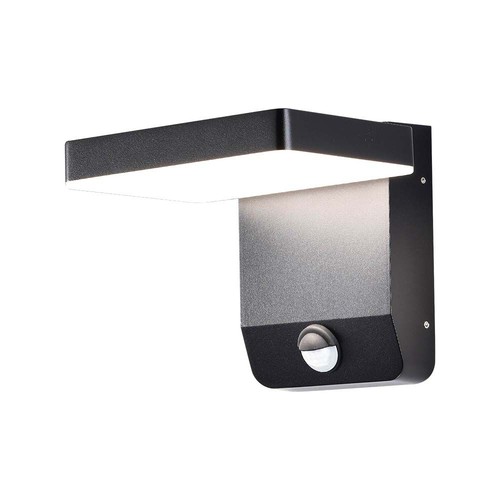 17W Væglampe - LED med sensor, 3000K, sort hus, kvadratisk, IP65