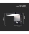 17W LED væglampe med sensor, kvadratisk - IP65, sort, 2580lm, 3000K, PIR sensor