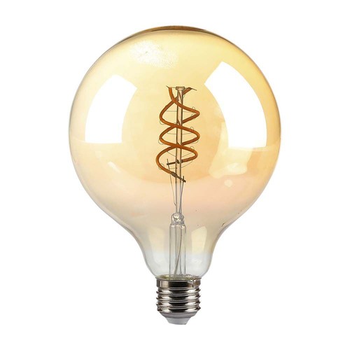G125 LED pære - 6W, dobbelt spiral, kultråd, amber glas, 1800K, E27