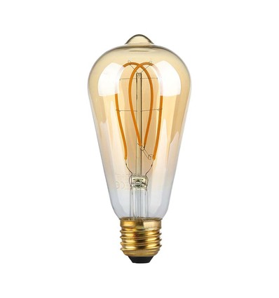 E27 5W ST64 long filament LED pære - Amber glas, 1800K, 300lm, 300° spredning