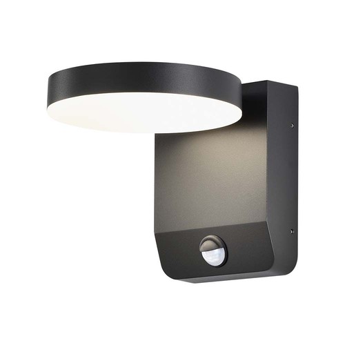 17W Væglampe - LED, Sensor, 3000K, Sort, Rundt, IP65