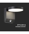 17W rund væglampe med sensor - IP65, sort, 2480lm, 3000K, PIR sensor, udendørs, inkl. lyskilde