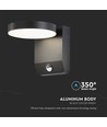 17W LED væglampe med sensor, rund - IP65, 4000K, sort, PIR sensor, udendørs, 2480lm