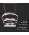 92W LED lysekrone pendel, 3-trin dæmpbar - 4550lm, 3000K, kaffebrun aluminium, 360 grader lysspredning