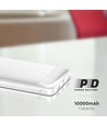 10000mAh Power Bank, 22.5W Fast Charger - Hvid, Aluminium, 2x USB, 1x Type-C, Li-Pol