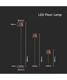 4W LED gulvlampe, genopladelig - IP54, Cortenfarvet, touch dæmpbar, justerbar højde 50-130cm, USB-opladning