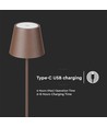 4W LED gulvlampe, genopladelig - IP54, Corten, touch dæmpbar, justerbar højde 50-130cm, USB-opladning