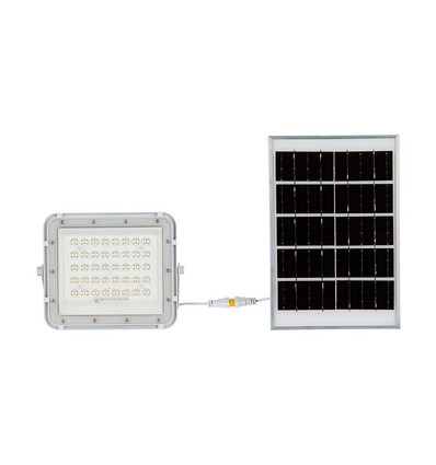 VT LED Solar Projektør 80W - 6400K, 6000 mAh Batteri, 3m Kabel, Smart IR Fjernbetjening, Hurtig Opladning, Hvid.