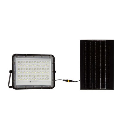 120W Solcelle LED projektør med panel - 1200lm, IP65, inkl. fjernbetjening, sort, udendørs