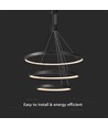 46W LED pendel med 3 ringe, dæmpbar - 4900lm, 3000K, sort, moderne design