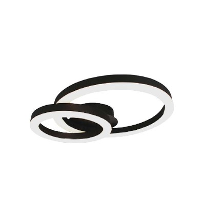 20W LED designer loftlampe - To overlappende ringe, Ø45cm, sort, 3000K, 105lm/W