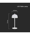 V-Tac Opladelig bordlampe 3i1 - CCT, hvid, IP20, touch dæmpbar