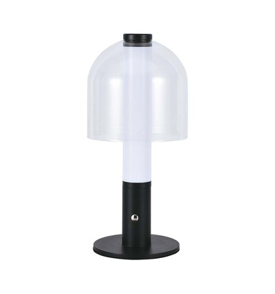 LED bordlampe - 1800mAh Batteri, Ø140x300, 3i1, Sort+Transparent Glas Hus