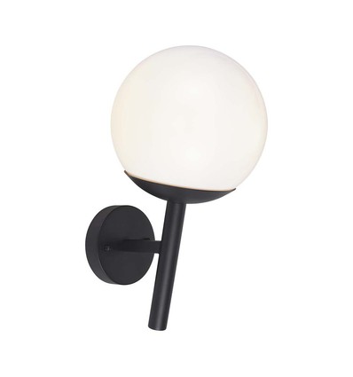 E27 udendørs væglampe - Sort, IP44, opal kugle, Ø20cm, uden lyskilde