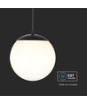 Ø20cm pendel loftlampe, mat sort - IP44, E27 fatning, opal hvid kugle, aluminium og plast, uden lyskilde